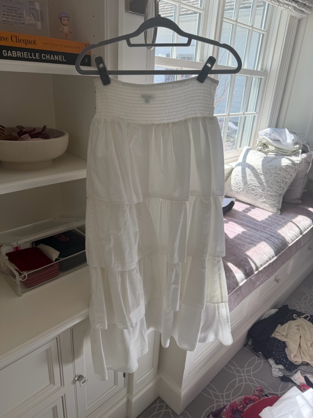 WeWoreWhat White Tiered Smocked-Waist Midi Skirt